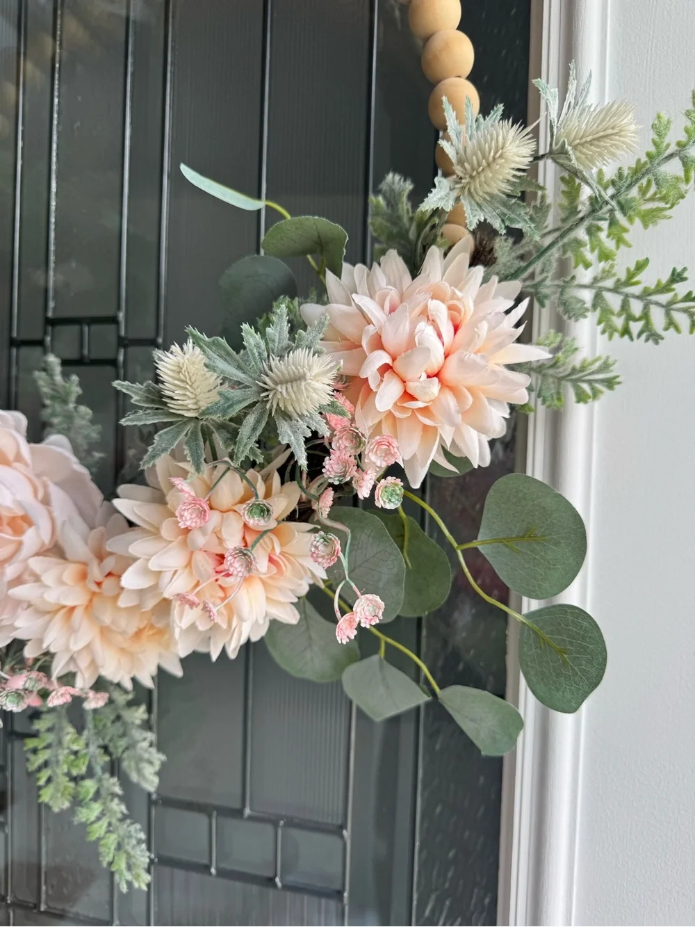 Peach Floral Bead Hoop Wreath - Home Accents